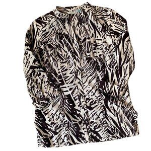 Laura Ashley Abstract Art To Wear 100% Linen Tunic M